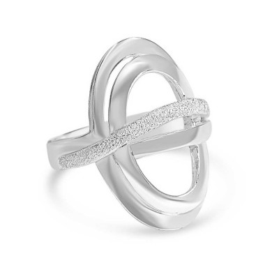 Sterling Silver Ring Silver Oval with Diamond Dust Strand Across