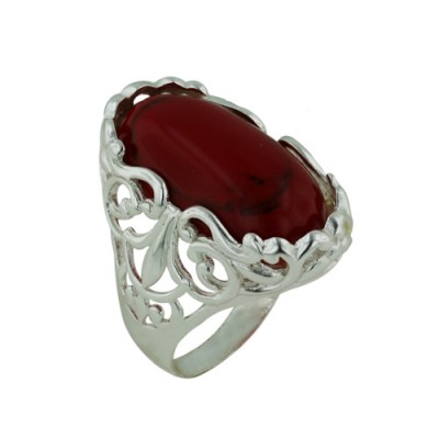 Sterling Silver Ring 22X13mm Cr Oval Dome Filigree Design