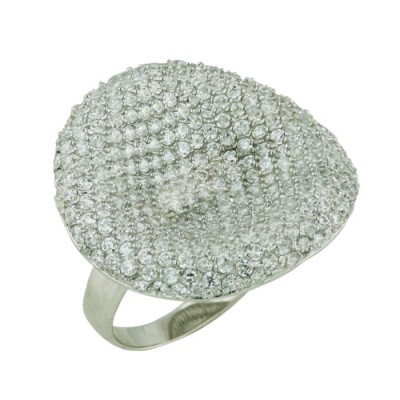 Sterling Silver Ring Puffy Concave Face Paved in Clear Cubic Zirconia