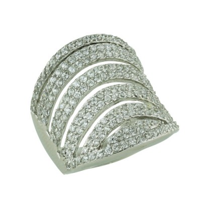 Sterling Silver Ring Concave Clear Cubic Zirconia Open Curve