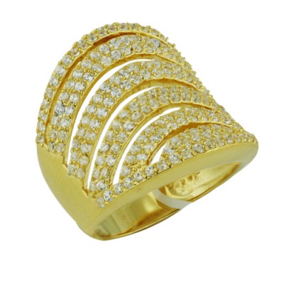 Sterling Silver Ring Concave Clear Cubic Zirconia Open Curve