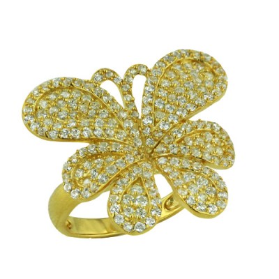 Sterling Silver Ring Butterfly Formed by Td Clear Cubic Zirconia Gold Plated
