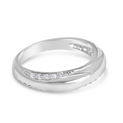 Sterling Silver Ring Plain Silver with Clear Cubic Zirconia Moons on Side