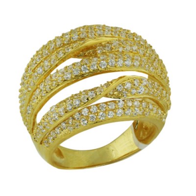 Sterling Silver Ring Open Dome Twisted Strip Clear Cubic Zirconia Gold Plated