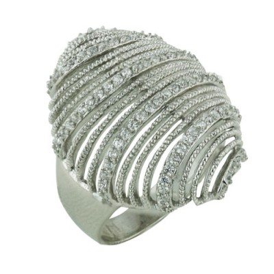 Sterling Silver Ring Open Marquis Dome Clear Cubic Zirconia Rhodium Plating Plated