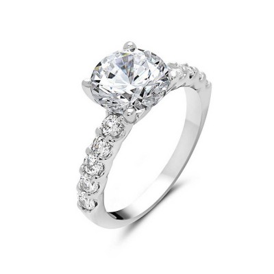 STERLING SILVER RING ENGAGEMENT CLEAR CUBIC ZIRCONIA 8 MM CENTER 2MM SIDE