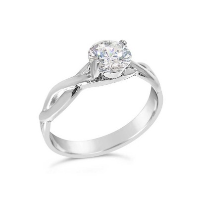 Sterling Silver Ring 6mm Rd Clear Cubic Zirconia on Twist Band