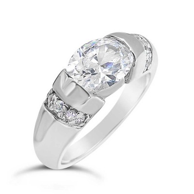 Sterling Silver Ring Thick Band 8X7 Oval Center 1mm Rd on Side