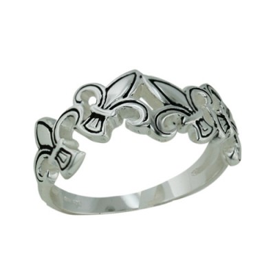 Sterling Silver Ring Multiple Fleur De Lis Oxidized E-Coat