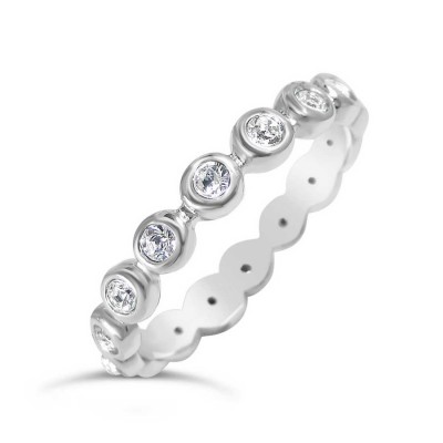 Sterling Silver Ring Eternity 2mm Rd Clear Cubic Zirconia All Around