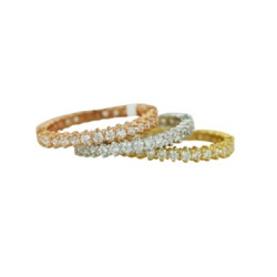 Sterling Silver Ring 3Pc Band Set Rhodium Plating/Gd/Rgtone with Clear Cubic Zirconia