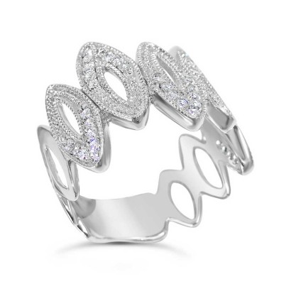Sterling Silver Ring Open Marquis Shapes Front with Clear Cubic Zirconia