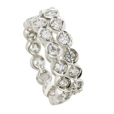 Sterling Silver Ring 2Pc Set Connecting Oval Band 2mm Clear Cubic Zirconia