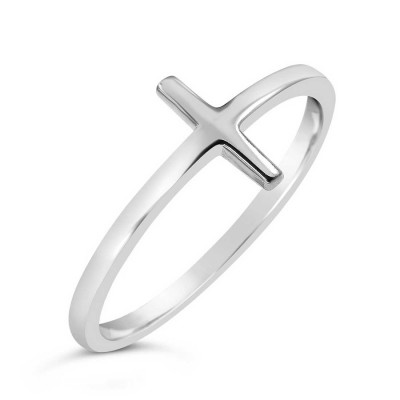 STERLING SILVER RING PLAIN SILVER SIDEWAY CROSS BAND RH