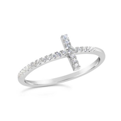 STERLING SILVER RING SIDEWAY CROSS W/CLR CUBIC ZIRCONIA ALL AROUND
