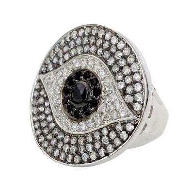 Sterling Silver Ring Eye Clear Cubic Zirconia on Rhodium Plating+Black Rhodium Plating /Black Cubic Zirconia on Black Rhodium Plating