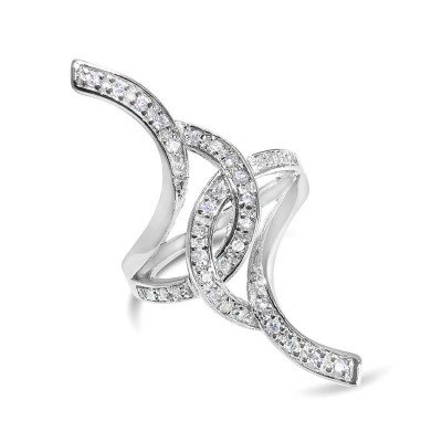 Sterling Silver Ring Clear Cubic Zirconia Entangled and Bypass Lines