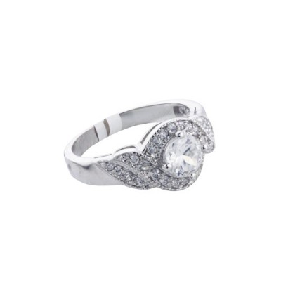 Sterling Silver Ring 6mm Clear Cubic Zirconia Wavy Clear Cubic Zirconia Wrap Around