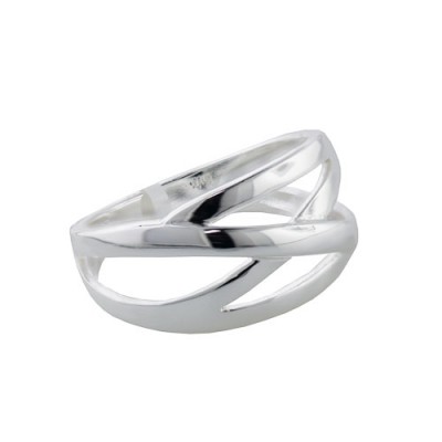 Sterling Silver Ring Plain 4 Lines Two Criss Cross -E-coated-