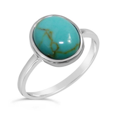 Sterling Silver Ring Reconstituent Turquoise Oval in Plain Bezel+Band