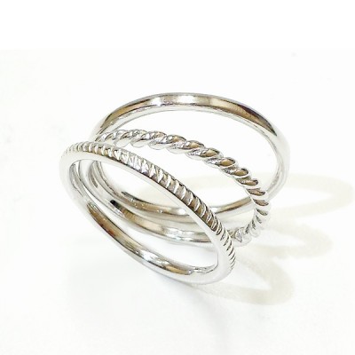 Sterling Silver Ring 3Pcs Stackable Plain/Twisted/Rope