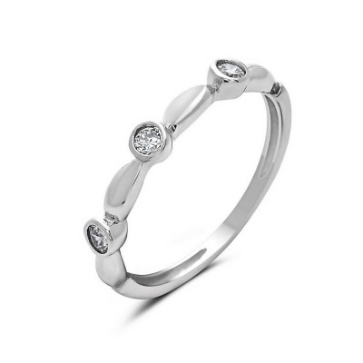 Sterling Silver Ring Clear Cubic Zirconia Alternate Plain Oval Puff