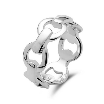 Sterling Silver Ring Plain Open Circles Linking -E-coated-