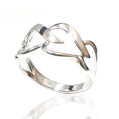 Sterling Silver Ring Connecting Sideway Hearts -E-coated-