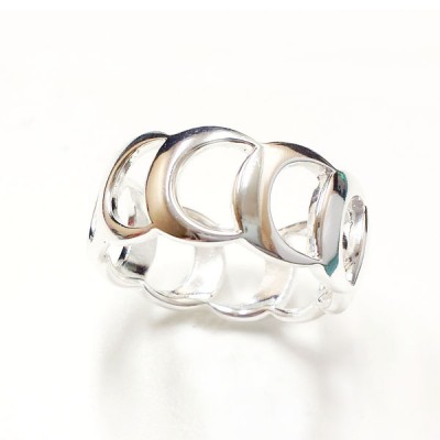 Sterling Silver Ring Plain Crescent Moon All Around -E-coated