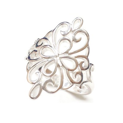 Sterling Silver Ring Flower Filigree Diamond Shape
