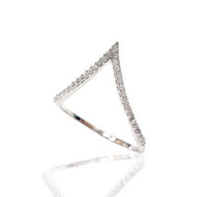 Sterling Silver Ring V Shaped Clear Cubic Zirconia Pave Front