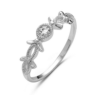Sterling Silver Ring Plain Floral with Leaves Pattern