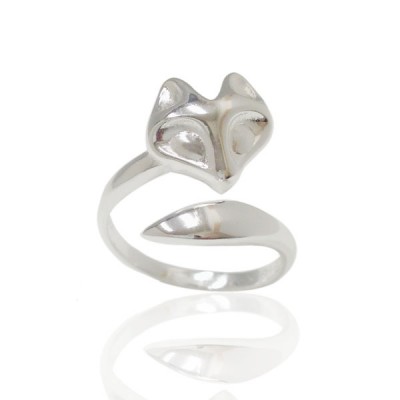 Sterling Silver Ring Plain Foxy Face with Tail Wrap Around