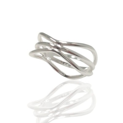 Sterling Silver Ring Plain 3 Wavy Lines Band