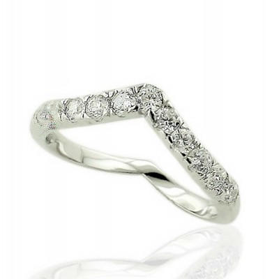Sterling Silver Ring Plain 11 Clear Cubic Zirconia "V" Shaped Ring