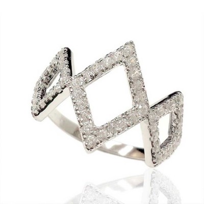 Sterling Silver Ring 3 Clear Cubic Zirconia Rhombus