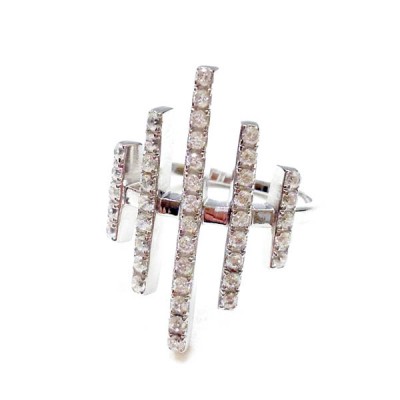 Sterling Silver Ring Five Clear Cubic Zirconia Bars Formed Rhombus Alike