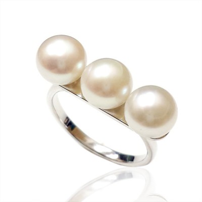 Sterling Silver Ring (3) 8mm Fresh Water Pearl on Bar
