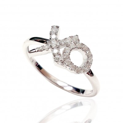 STERLING SILVER RING CLEAR CUBIC ZIRCONIA "XO"