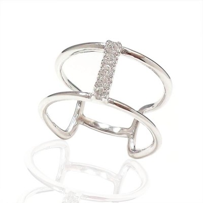 STERLING SILVER RING OPEN BAND WITH 1 ROW CLEAR CUBIC ZIRCONIA MIDDLE