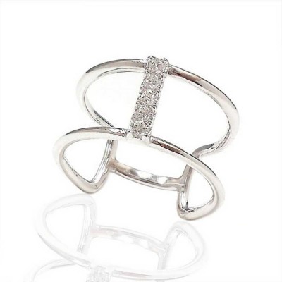 Sterling Silver Ring Open Band with 1 Row Clear Cubic Zirconia Middle
