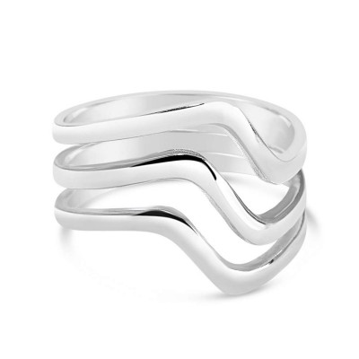 Sterling Silver Ring Plain Open 3 Wavy Lines