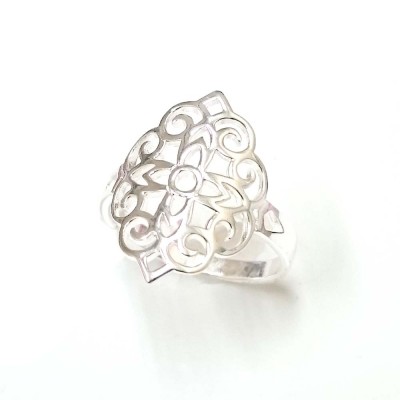 Sterling Silver Ring Plain Open Filigree Rhombus Shaped