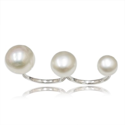 Sterling Silver Ring 12mm/8mm/6mm Potato Fresh Water Pearl Double Ring