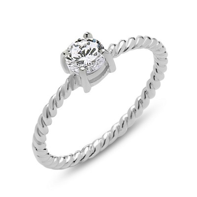 SS Ring 5Mm Round Clear Cz W/ Rope Band-Ec