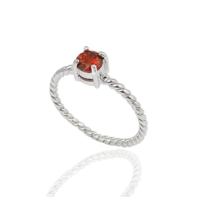 Sterling Silver Ring 5mm Round Garnet Cubic Zirconia with Rope Band