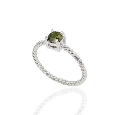 Sterling Silver Ring 5mm Round Olivine Cubic Zirconia with Rope Band