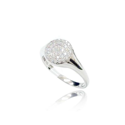 Sterling Silver Ring Clear Cubic Zirconia Paved Circle