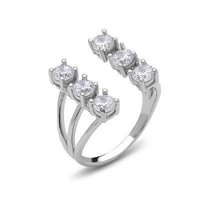Sterling Silver Ring (6) 4mm Clear Cubic Zirconia Open Cluster Ring