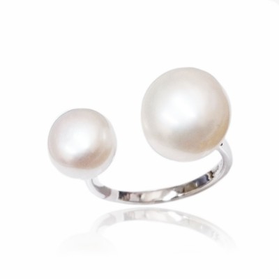 Sterling Silver 10mm & 8mm Potato Freshwater Pearl Open Ring